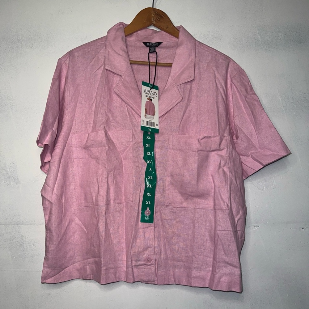 NWT Women's BUFFALO DAVID BITTON Pink Linen Blend Shirt Size XL Barbiecore